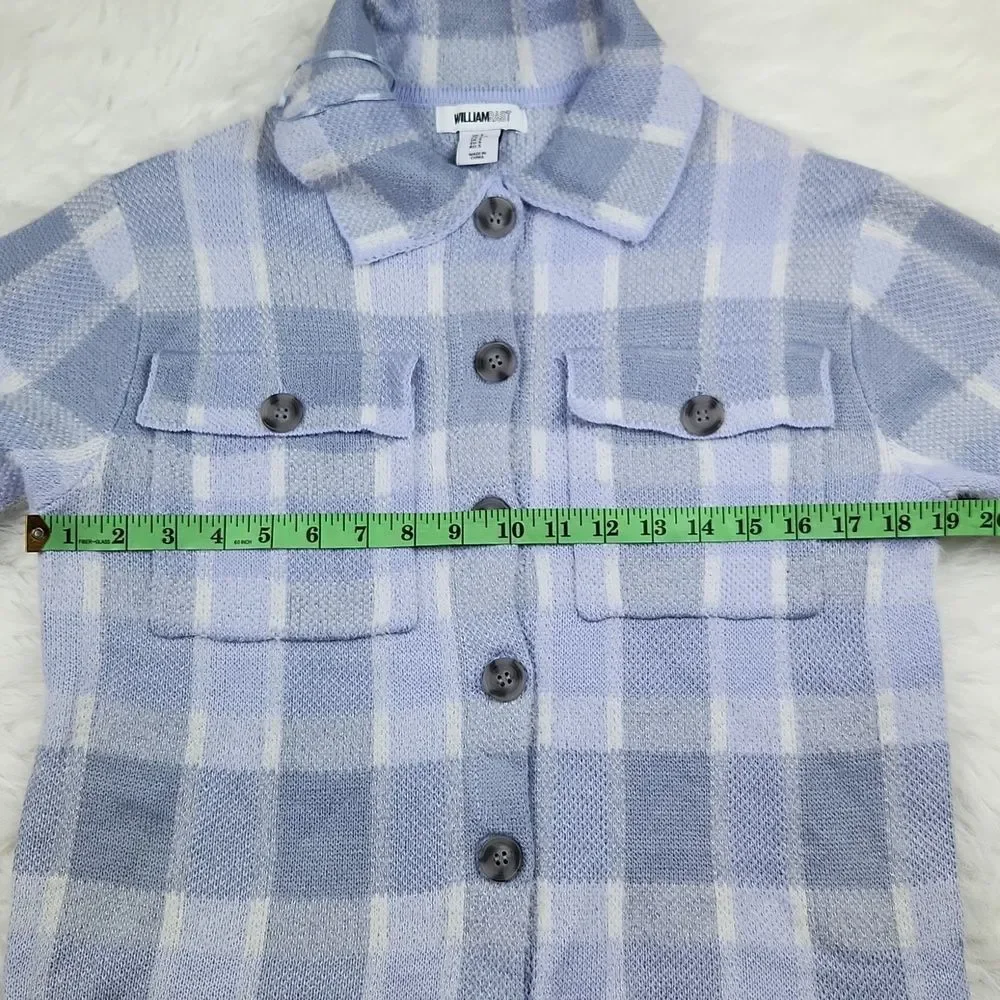 William Rast -974 Long Sleeve Plaid‎ Shacket Shirt Jacket White Light Blue Small